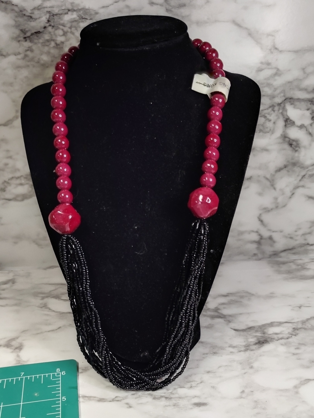 Elegant Black & Berry Beaded Statement Necklace -